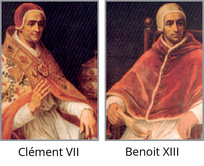 Portraits des 2 papes schismatiques d'Avignon Portraits rétrospectifs des 2 anti-papes exposés au Palais des Papes d'Avignon