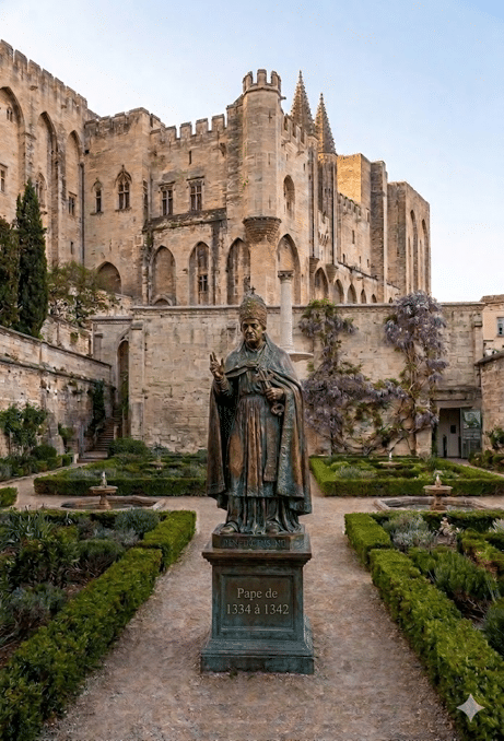 Statue du pape Benoit XII dans le jardin du palais Statue du pape BENOIT XII dans le jardin du palais à l'intérieur du palais des papes d'Avignon