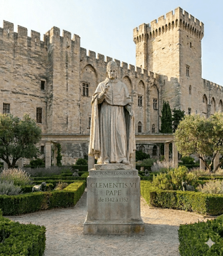 Statue du pape Clement VI dans le jardin du pape Statue du pape Clement VI dans le jardin du pape à l'intérieur du palais des papes d'Avignon